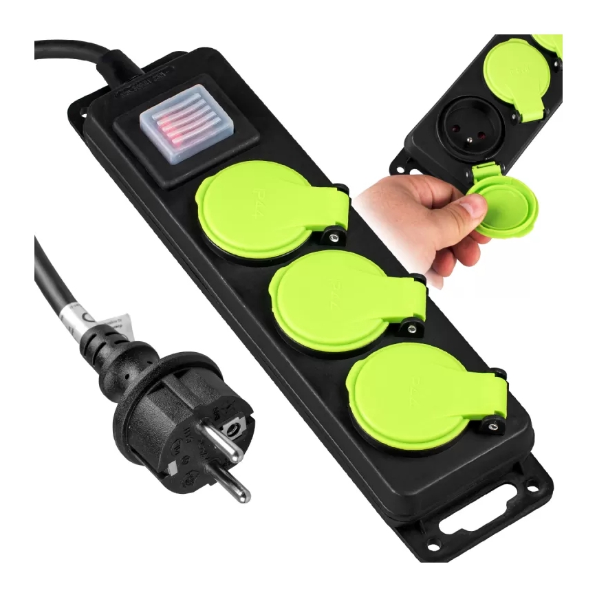 3-розетковий подовжувач із вимикачем, 5 м, клас захисту IP44