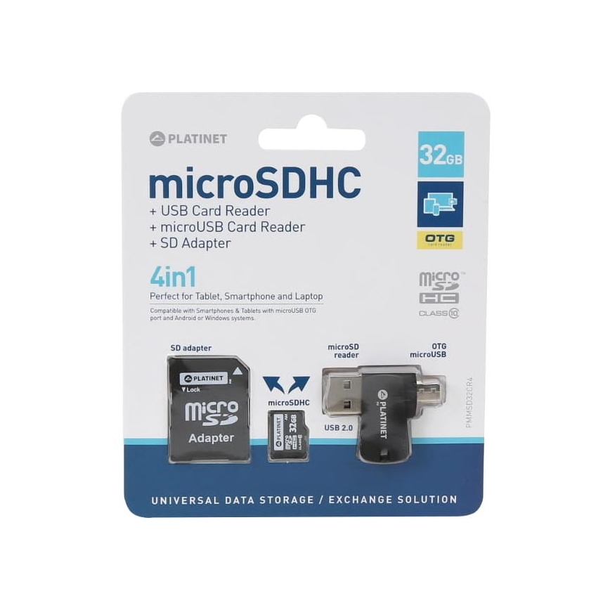 4в1 MicroSDHC 32Гб+ SD-адаптер + MicroSD зчитувач + OTG адаптер