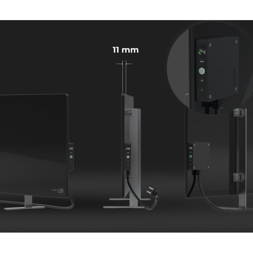 AENO - Розумна електрична інфрачервона панель з LED дисплеєм 700W таймер/термостат IP44 Wi-Fi чорний