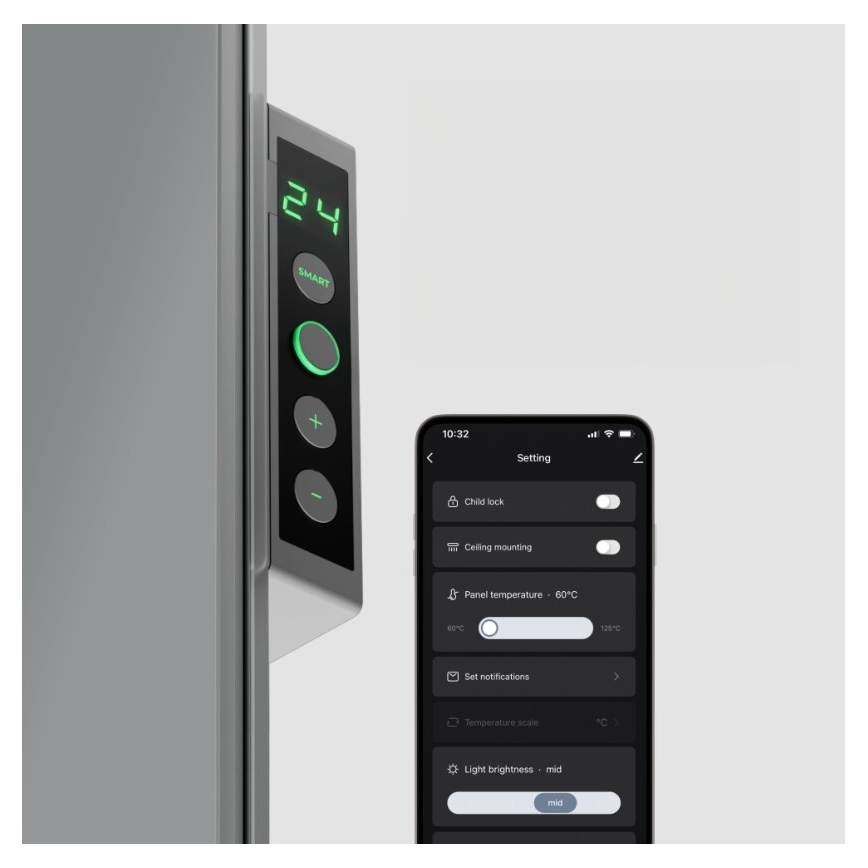AENO - Розумна електрична інфрачервона панель з LED дисплеєм 700W таймер/термостат IP44 Wi-fi сірий