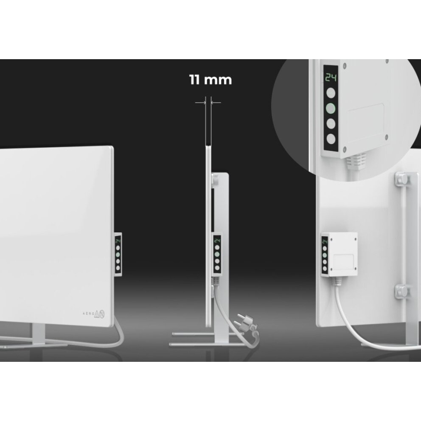 AENO - Розумна електрична інфрачервона панель з LED дисплеєм 700W таймер/термостат IP44 Wi-fi білий