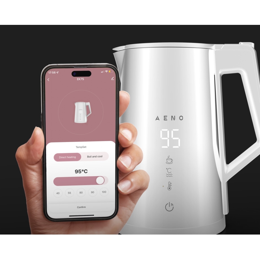 AENO - Розумний електрочайник зі світлодіодним дисплеєм 1,7 л 2200 Вт/230 В білий