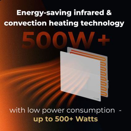 AENO - Розумний електричний інфрачервоний обігрівач-панель 500 Вт таймер/термостат Wi-Fi білий