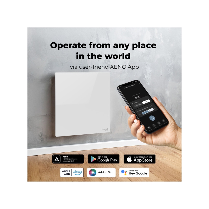 AENO - Розумний електричний інфрачервоний обігрівач-панель 500 Вт таймер/термостат Wi-Fi білий