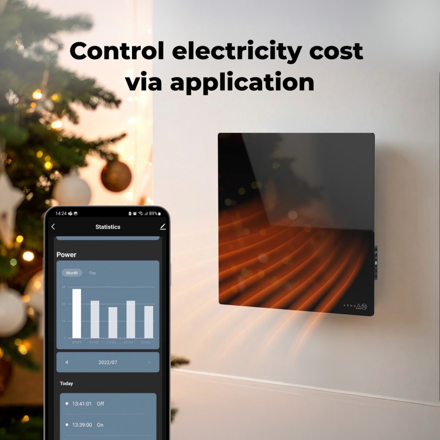 AENO - Умная электрическая инфракрасная панель 500 Вт с таймером/термостатом, Wi-Fi, белая