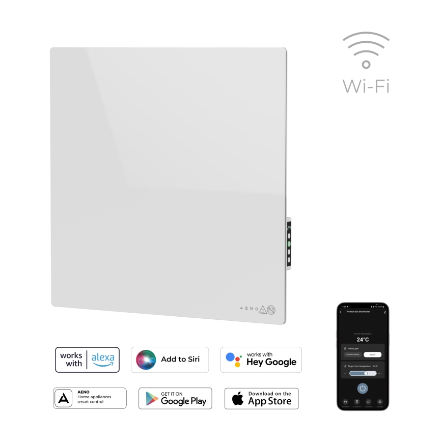 AENO - умная электрическая инфракрасная панель 500 Вт, таймер/термостат, Wi-Fi, белая
