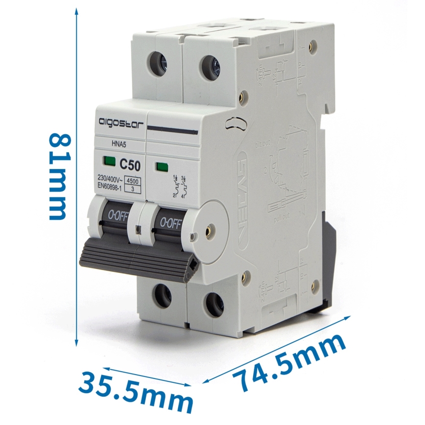 Aigostar - Автоматический выключатель 2-полюсный 2P-50A-C 230-400V