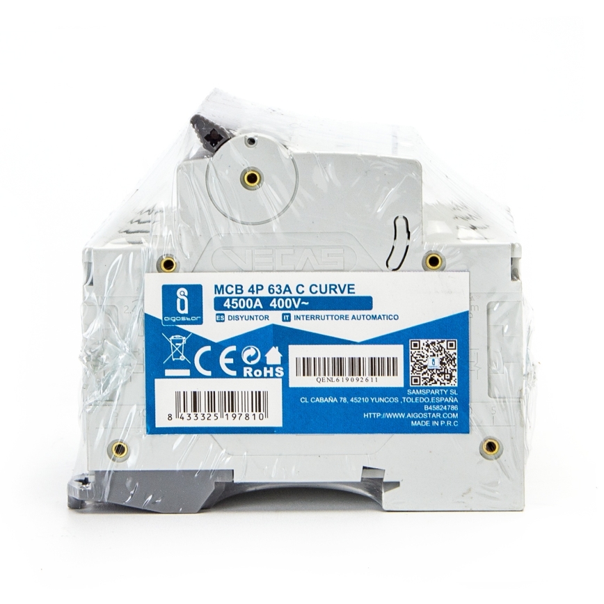 Aigostar - Автоматичний вимикач 4-полюсний 4P-63A-C 400V