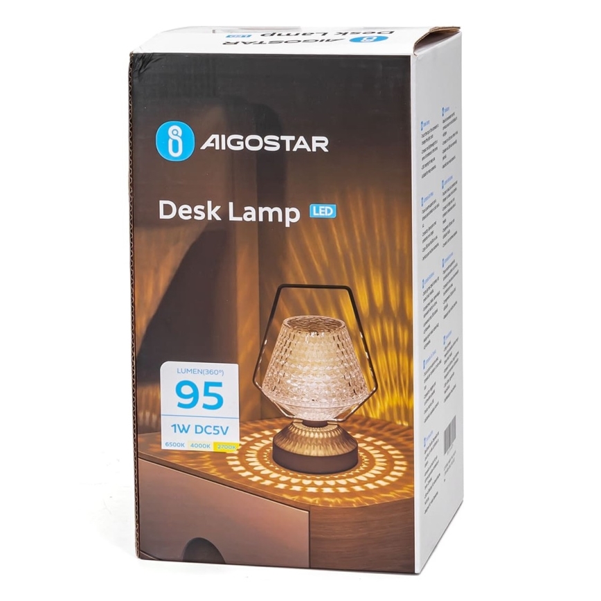 Aigostar - LED Настільна акумуляторна лампа з регулюванням яскравості LED/1W/5V 2700/4000/6500K 1800mAh 20 см