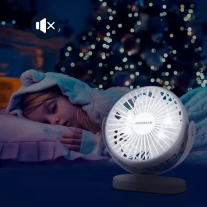 Aigostar - Акумуляторний настільний вентилятор 4W/5V 1500mAh білий