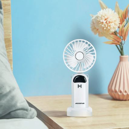 Aigostar - Акумуляторний ручний вентилятор 4W/5V 1200mAh білий