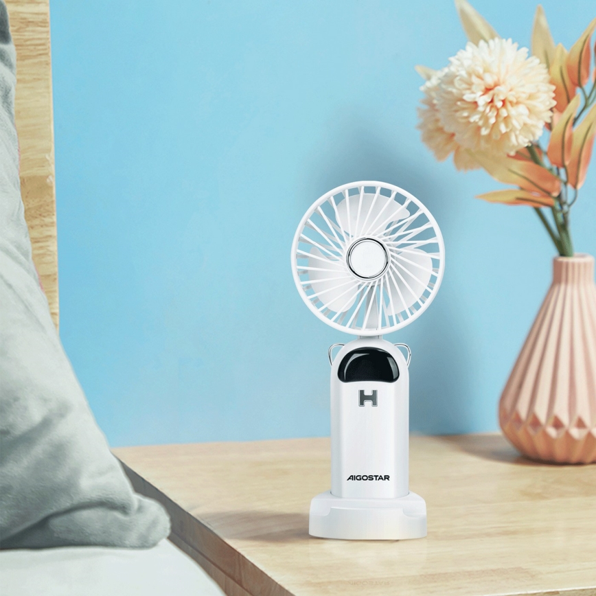 Aigostar - Акумуляторний ручний вентилятор 4W/5V 1200mAh білий