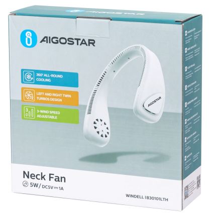 Aigostar - Акумуляторний вентилятор на шию 4W/5V 2000mAh білий