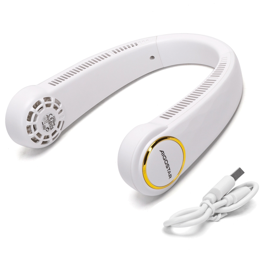 Aigostar - Акумуляторний вентилятор на шию 4W/5V 2000mAh білий