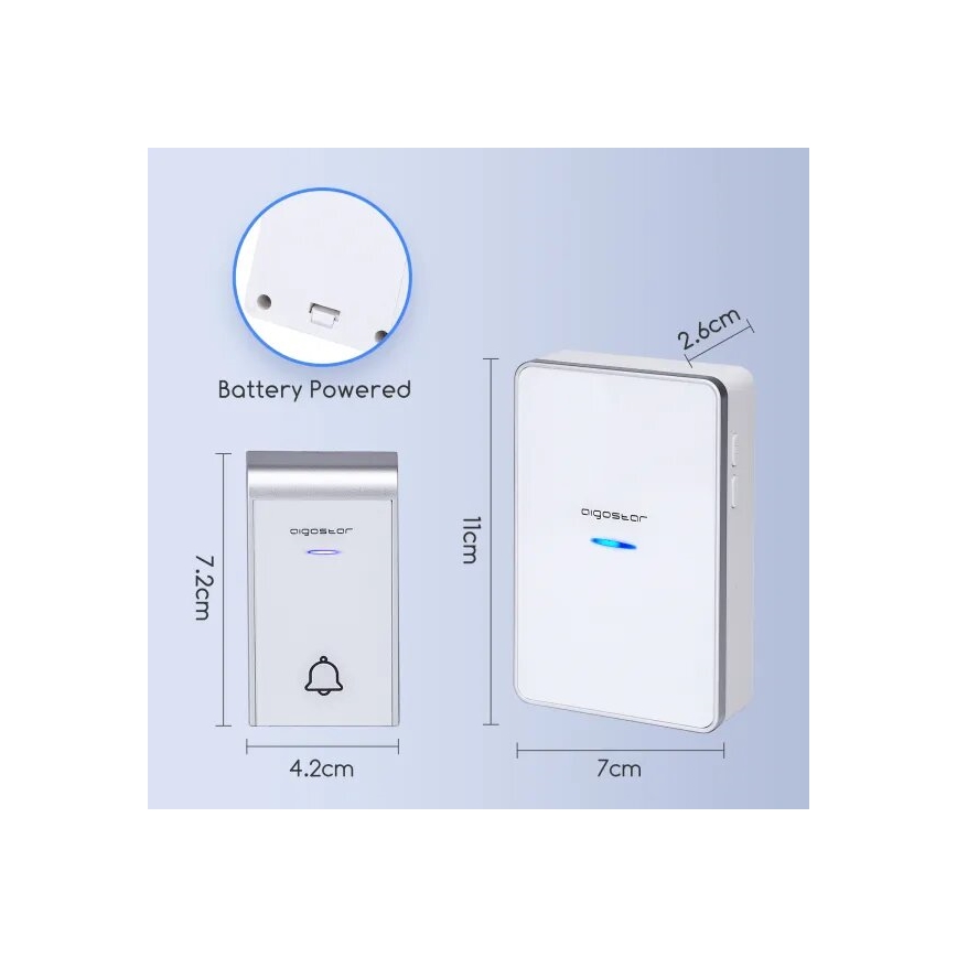Aigostar - Беспроводной дверной звонок 3xAA IP44 белый/серебряный