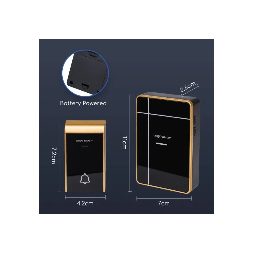 Aigostar - Беспроводной дверной звонок 3xAA/12V IP44 черный/медный