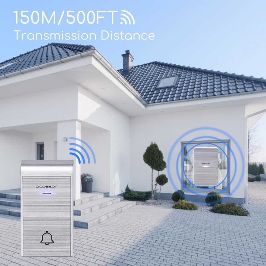Aigostar - Беспроводной дверной звонок 3xAA IP44 серебристый