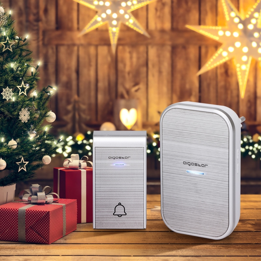 Aigostar - Беспроводной дверной звонок для розетки 230V/12V IP44 серебристый