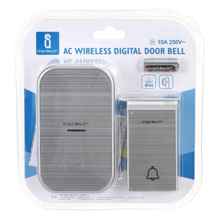 Aigostar - Беспроводной дверной звонок для розетки 230V/12V IP44 серебристый