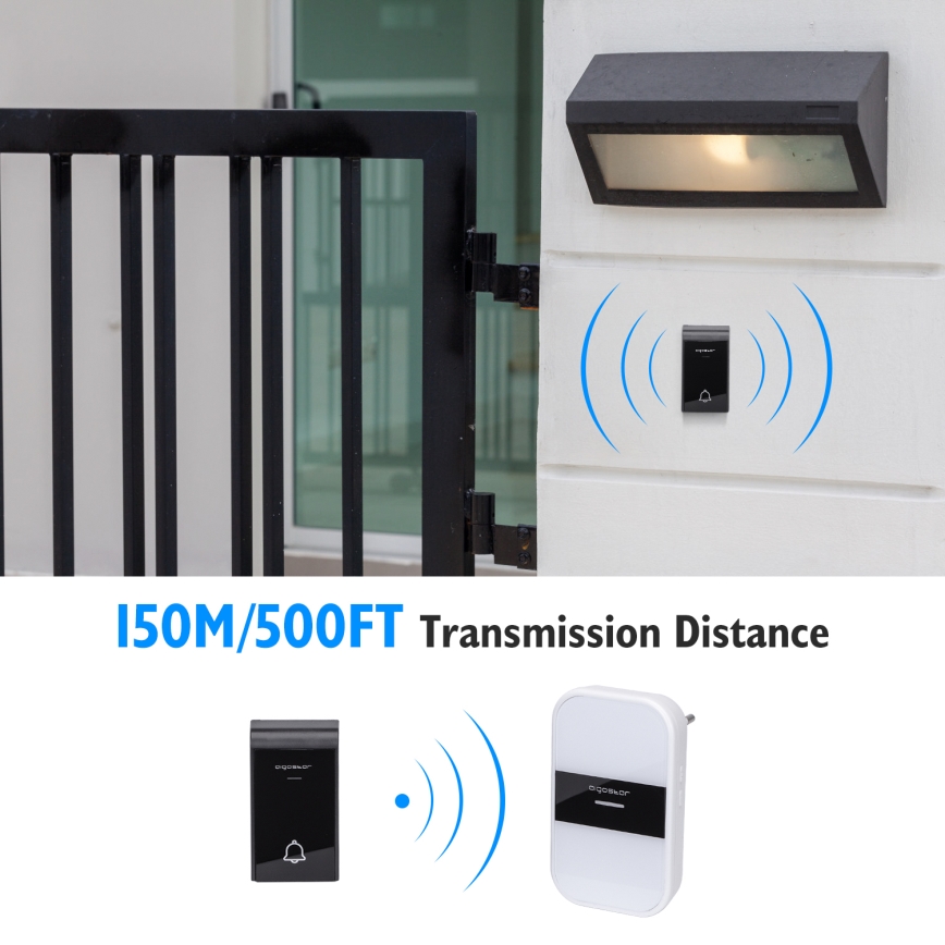 Aigostar - Беспроводной дверной звонок в розетку 230V IP44 белый/черный