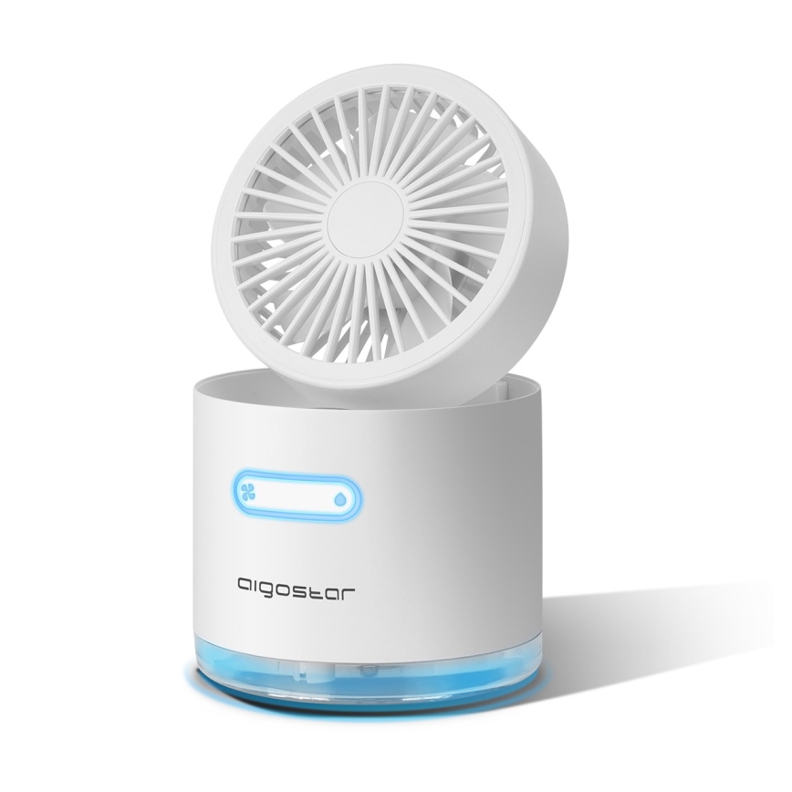 Aigostar - RGB беспроводной мини-настольный вентилятор с эффектом тумана MIST 10W/5V 2000mAh белый