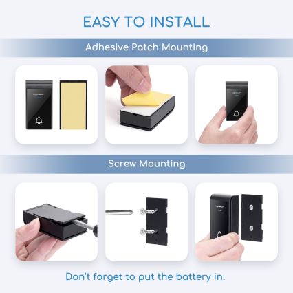 Aigostar - Бездротовий дверний дзвінок 3xAA/12V IP44 чорний/білий