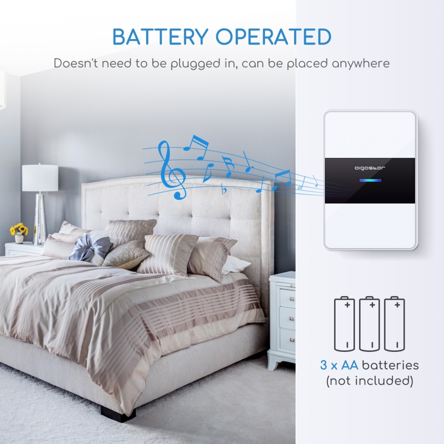 Aigostar - Бездротовий дверний дзвінок 3xAA/12V IP44 чорний/білий