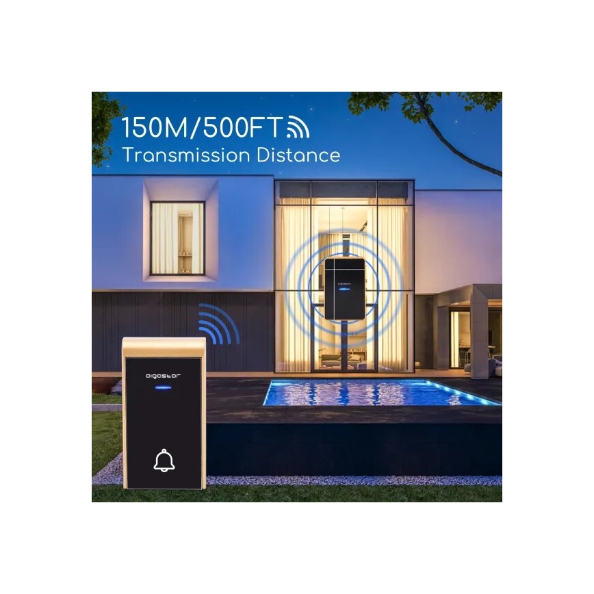 Aigostar - Бездротовий дверний дзвінок 3xAA IP44 чорний/мідний