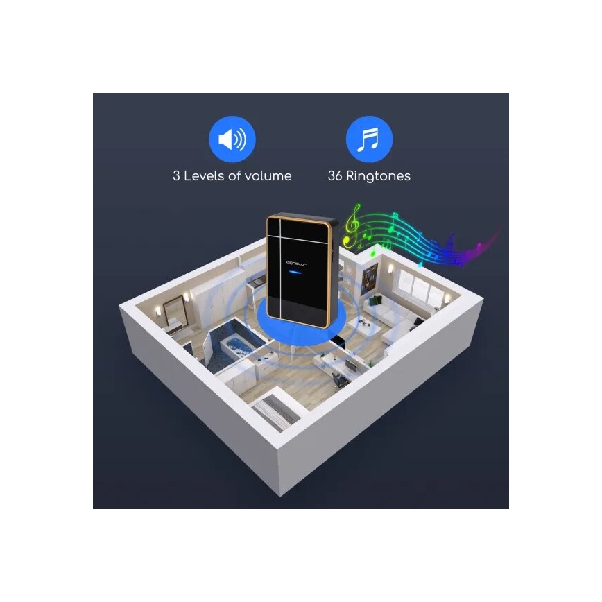 Aigostar - Бездротовий дверний дзвінок 3xAA IP44 чорний/мідний