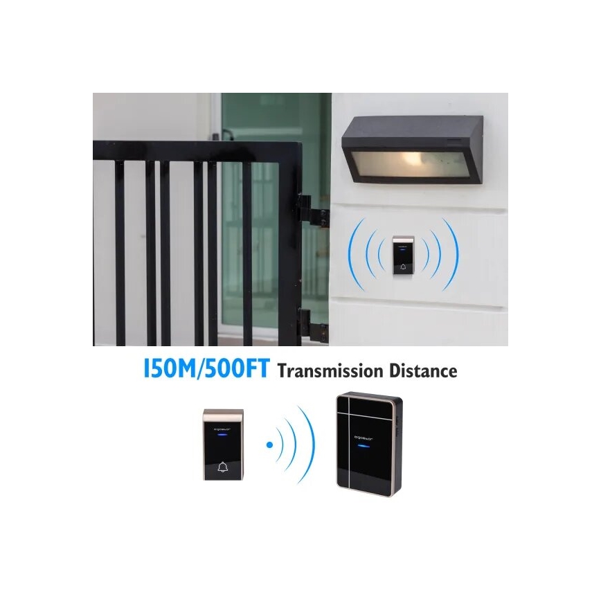 Aigostar - Бездротовий дверний дзвінок 3xAA IP44 чорний/мідний