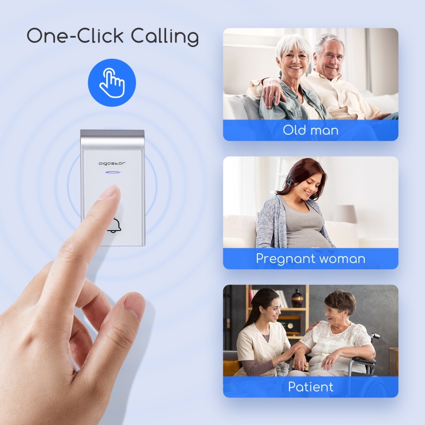 Aigostar - Бездротовий дверний дзвінок для розетки 230 В/12 В IP44 білий