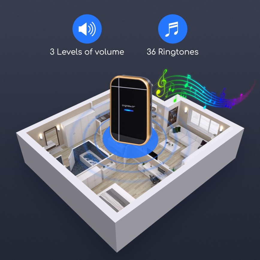 Aigostar - Бездротовий дверний дзвінок у розетку 230V/12V IP44 чорний