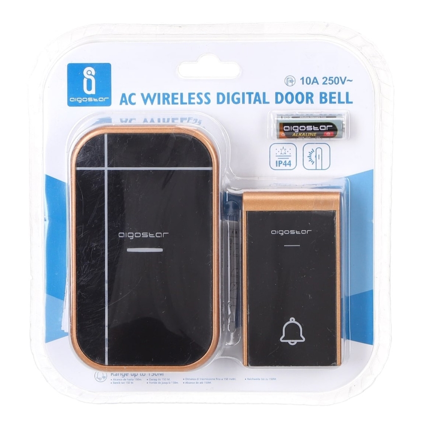 Aigostar - Бездротовий дверний дзвінок у розетку 230V/12V IP44 чорний