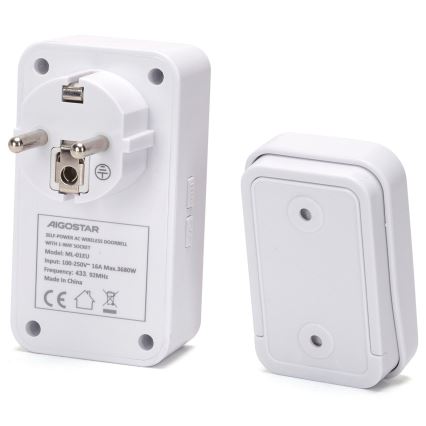Aigostar - Бездротовий дверний дзвінок в розетку 1Z 230V IPX4 білий