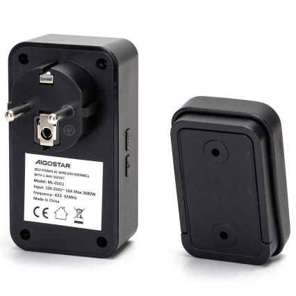 Aigostar - Бездротовий дверний дзвінок в розетку 1Z 230V IPX4 чорний