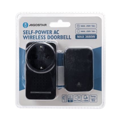 Aigostar - Бездротовий дверний дзвінок в розетку 1Z 230V IPX4 чорний