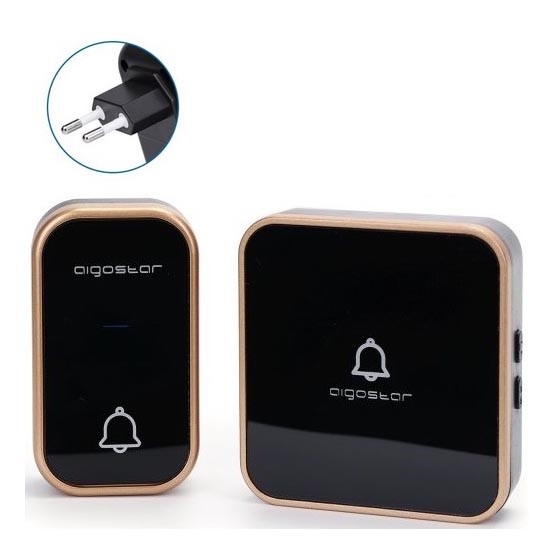 Aigostar - Бездротовий дверний дзвінок в розетку 230V чорний
