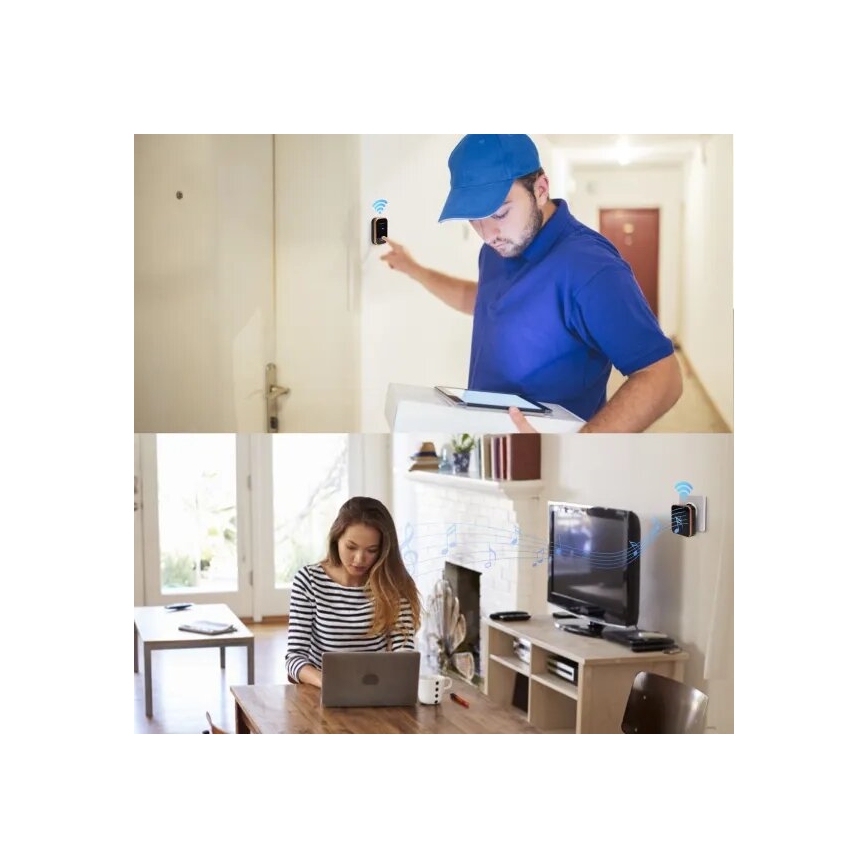 Aigostar - Бездротовий дверний дзвінок в розетку 230V чорний