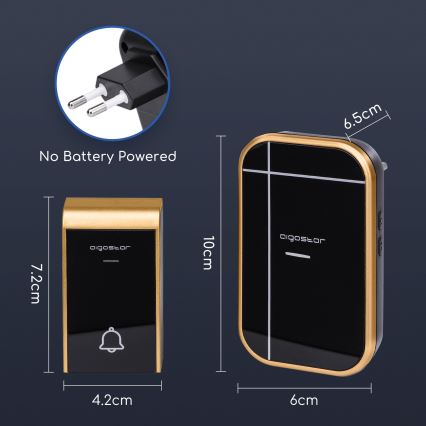 Aigostar - Бездротовий дверний дзвінок в розетку 230V/12V IP44 чорний