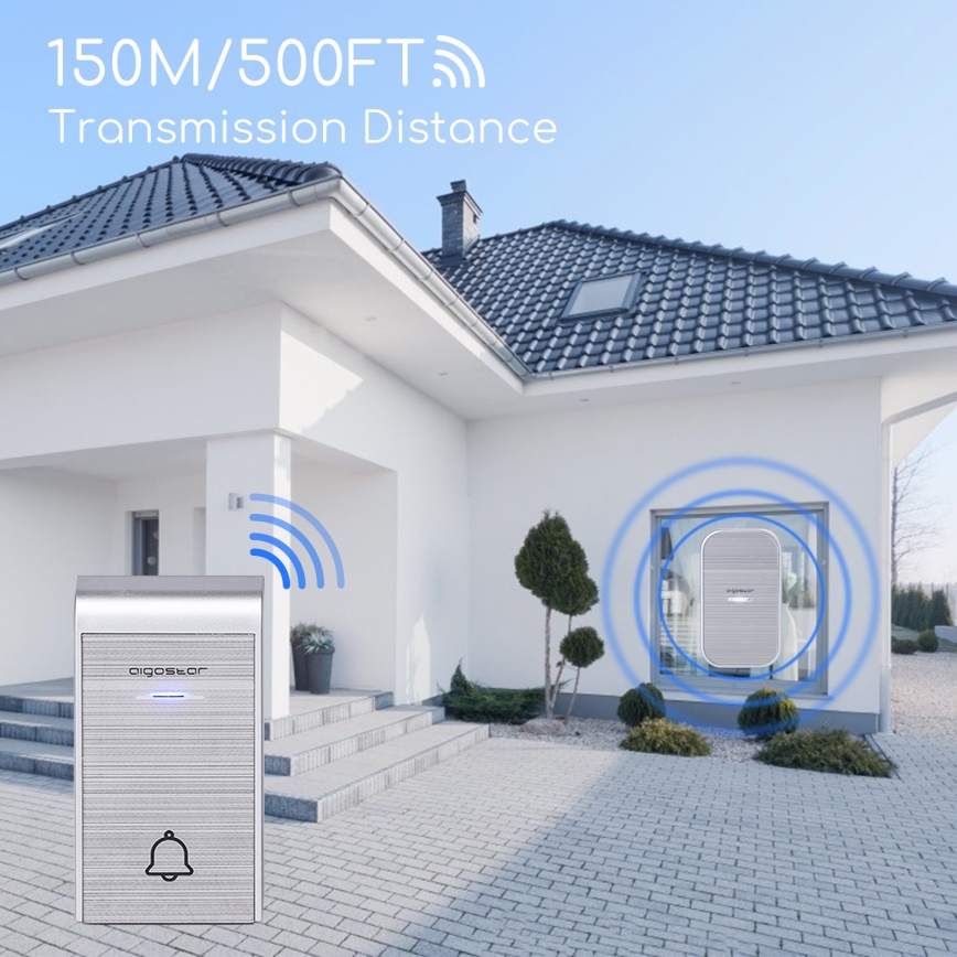 Aigostar - Бездротовий дверний дзвінок в розетку 230V IP44 срібний