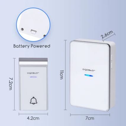 Aigostar - Бездротовий дзвінок 3xAA/12V IP44 білий/сріблястий