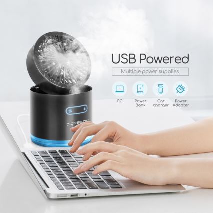 Aigostar - RGB Бездротовий міні-вентилятор настільний з ефектом туману MIST 10W/5V чорний
