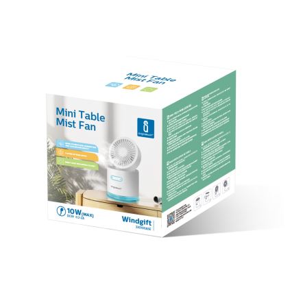 Aigostar - RGB Бездротовий міні-вентилятор настільний з зволожувачем повітря 10W/5V білий