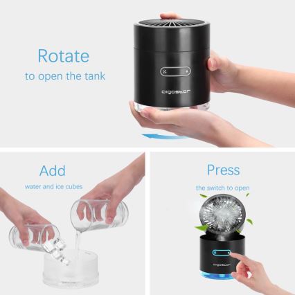 Aigostar - RGB Бездротовий настільний міні-вентилятор з ефектом туману MIST 10W/5V 2000mAh чорний