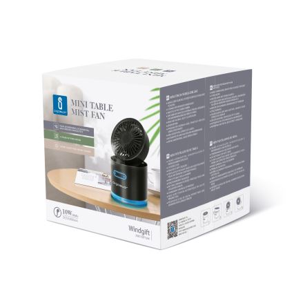 Aigostar - RGB Бездротовий настільний міні-вентилятор з ефектом туману MIST 10W/5V 2000mAh чорний