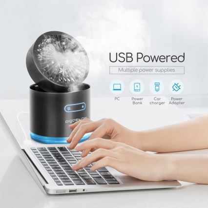 Aigostar - RGB Бездротовий настільний міні-вентилятор з ефектом туману MIST 10W/5V 2000mAh чорний