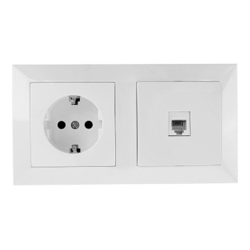 Aigostar - Біла Ethernet-розетка і розетка SCHUKO у рамці