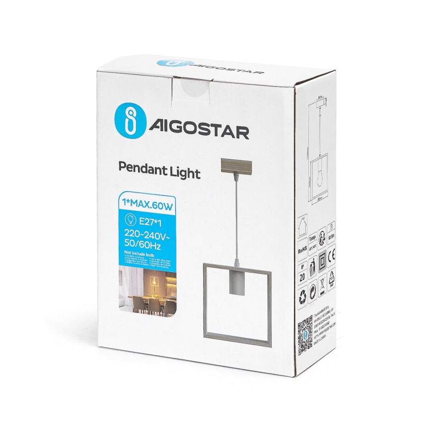 Aigostar - Деревянная люстра на тросе 1xE27/60W/230V сосна