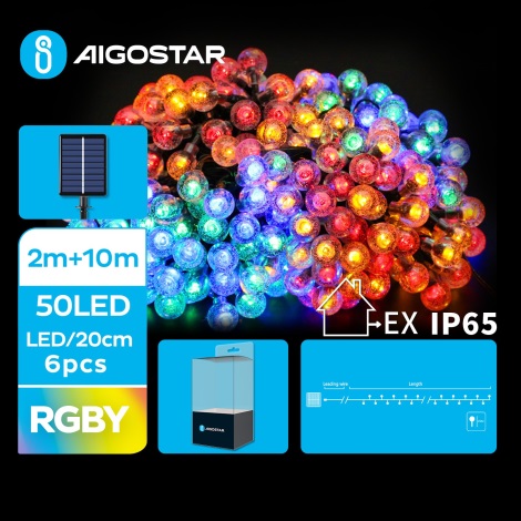 Aigostar - Декоративна LED гірлянда на сонячній батареї 50xLED/8 функцій 12 м IP65 кольоровий
