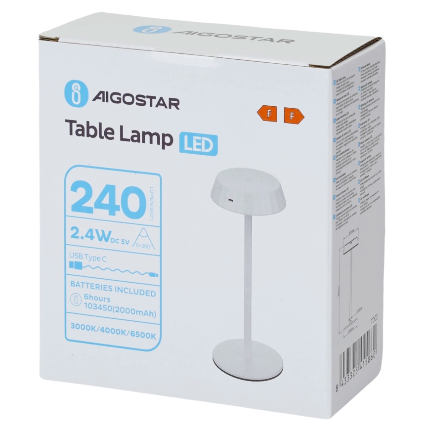 Aigostar - диммируемая LED настольная лампа AMBIENT LED/2,4Вт/5В 3000-6500К белая